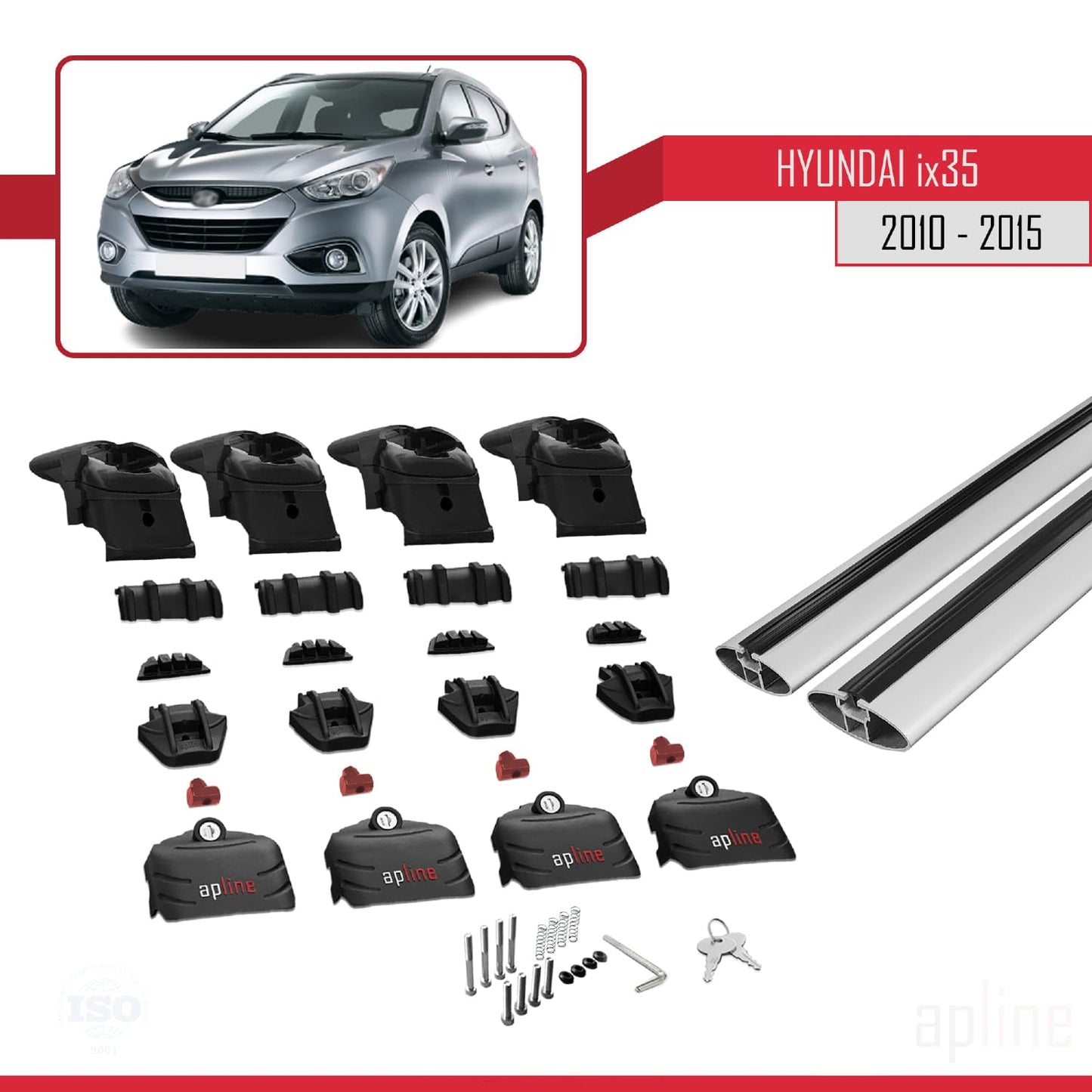 Compatible with Hyundai ix35 2 (LM) 2010-2015 ACE-2 Car Roof Rack Cross Bar Grey Aluminium 2 Bars