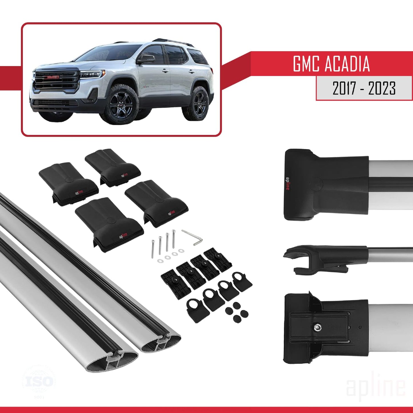 Compatible with GMC Acadia 2017-2023 Fly Model Car Roof Rack Cross Bar Grey Aluminium 2 Bars