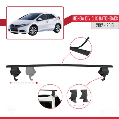 Compatible with Honda Civic 9 (FK) HB 2012-2015 ACE-4 Car Roof Rack Cross Bar Black Aluminium 2 Bars