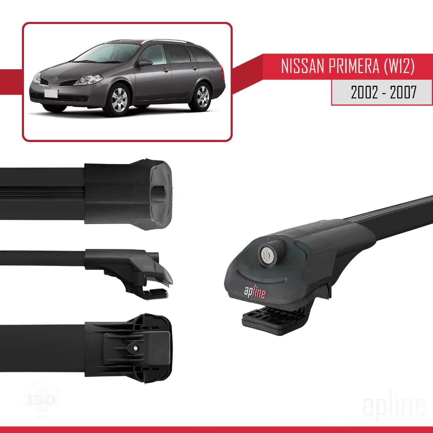 Compatible with Nissan Primera 3 (W12) Traveller 2002-2007 ACE-1 Car Roof Rack Cross Bar Black Aluminium 2 Bars
