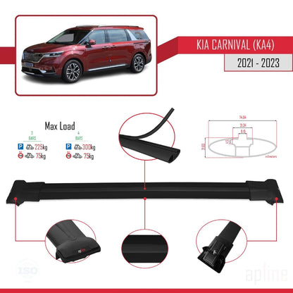 Compatible with Kia Carnival 4 (KA4) 2021-2023 Fly Model Car Roof Rack Cross Bar Black Aluminium 3 Bars