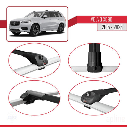 Compatible with Volvo XC90 II 2015-2025 ACE-1 Car Roof Rack Cross Bar Black Aluminium 2 Bars
