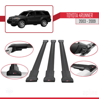 Compatible with Toyota 4Runner 2003-2009 Fly Model Car Roof Rack Cross Bar Black Aluminium 3 Bars