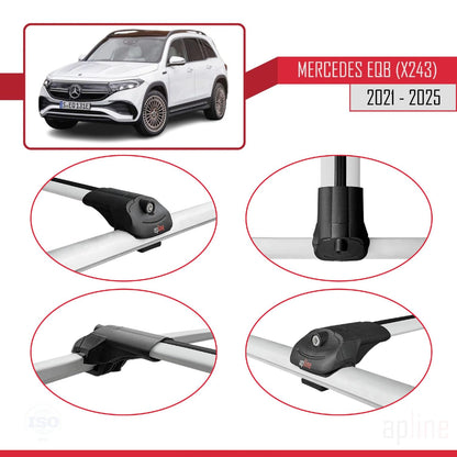 Compatible with Mercedes EQB (X243) 2021-2025 ACE-1 Car Roof Rack Cross Bar Grey Aluminium 3 Bars