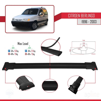 Compatible with Citroen Berlingo (M49) 1996-2003 Fly Model Car Roof Rack Cross Bar Black Aluminium 2 Bars