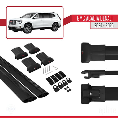 Compatible with GMC Acadia Denali 2024-2025 Fly Model Car Roof Rack Cross Bar Black Aluminium 2 Bars