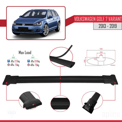 Compatible with Volkswagen Golf 7 (5G) Variant 2013-2019 Fly Model Car Roof Rack Cross Bar Black Aluminium 3 Bars
