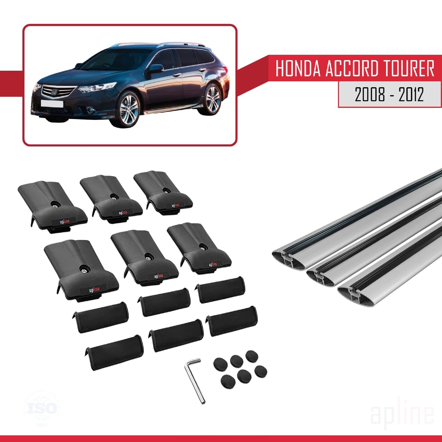Compatible with Honda Accord Tourer 2008-2012 Fly Model Car Roof Rack Cross Bar Grey Aluminium 3 Bars