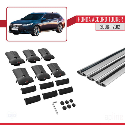 Compatible with Honda Accord Tourer 2008-2012 Fly Model Car Roof Rack Cross Bar Grey Aluminium 3 Bars