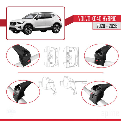 Compatible with Volvo XC40 (Hibrit) 2020-2025 ACE-2 Car Roof Rack Cross Bar Black Aluminium 2 Bars
