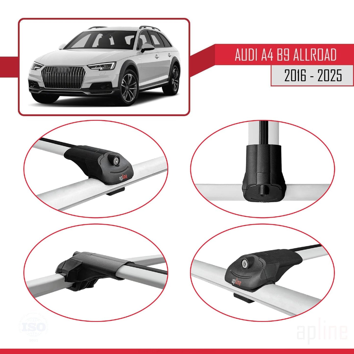Compatible with Audi A4 (B9) Allroad 2016-2025 ACE-1 Car Roof Rack Cross Bar Grey Aluminium 2 Bars