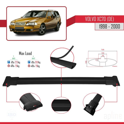 Compatible with Volvo XC70 1998-2000 Fly Model Car Roof Rack Cross Bar Black Aluminium 3 Bars