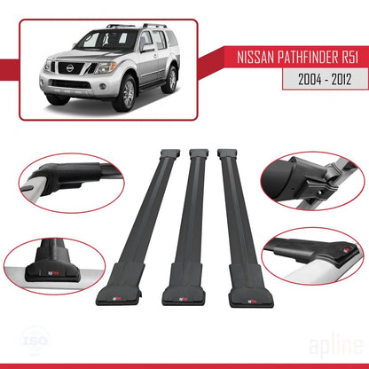 Compatible with Nissan Pathfinder 3 (R51) 2004-2012 Fly Model Car Roof Rack Cross Bar Black Aluminium 3 Bars