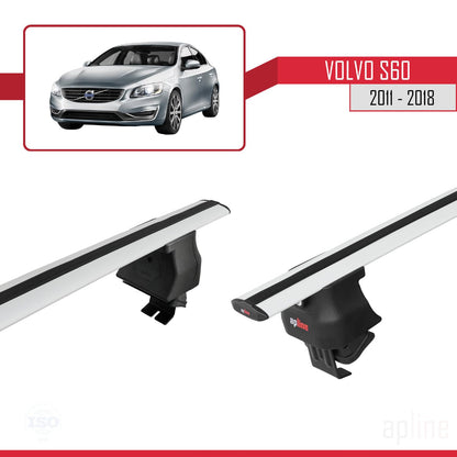 Compatible with Volvo S60 II 2011-2018 ACE-4 Car Roof Rack Cross Bar Grey Aluminium 2 Bars