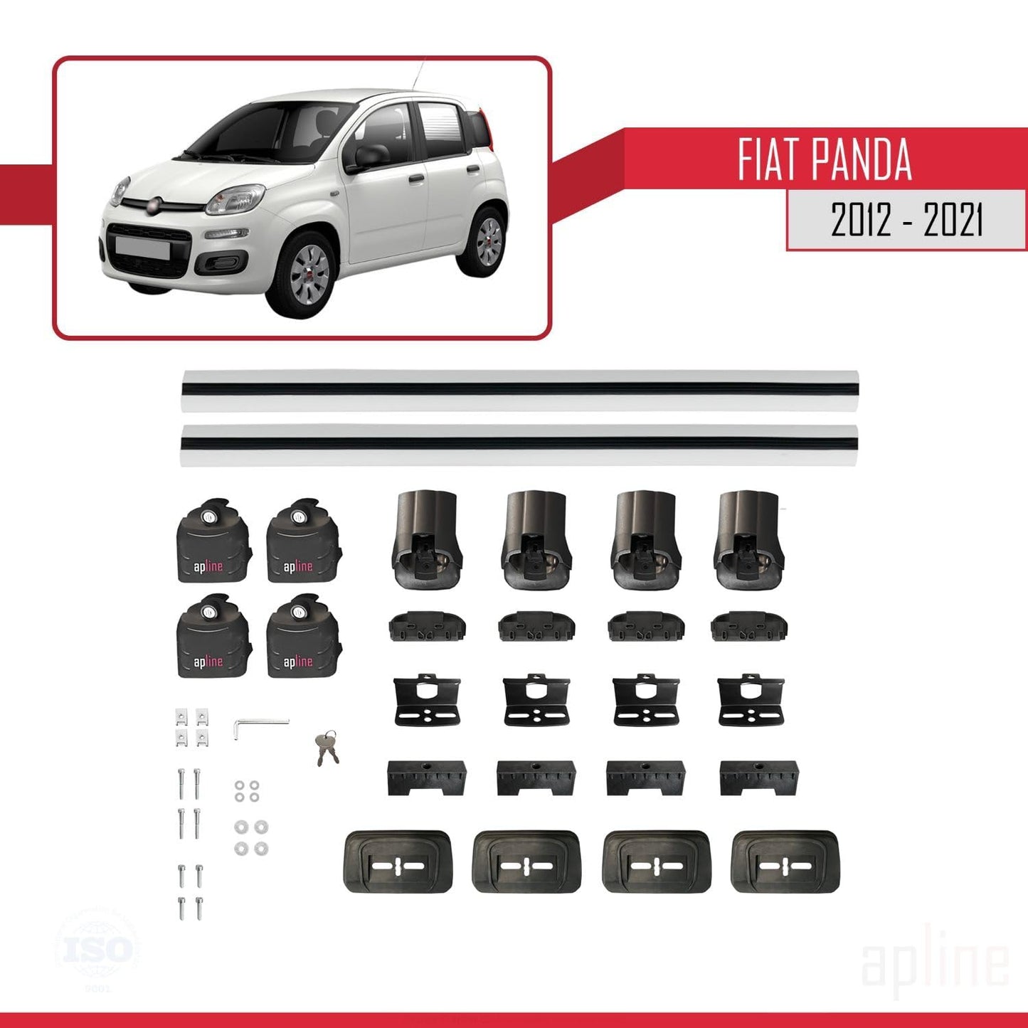 Compatible with Fiat Panda (319) 2012-2021 ACE-3 Car Roof Rack Cross Bar Grey Aluminium 2 Bars