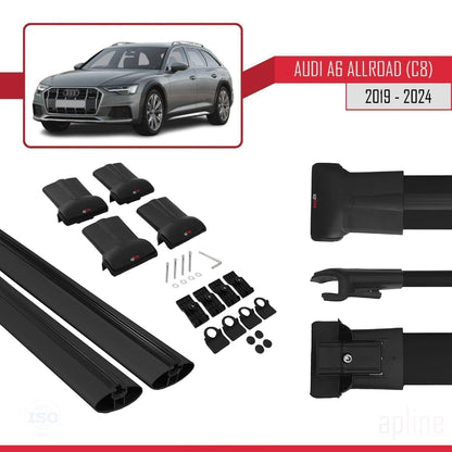Compatible with Audi A6 (C8) Allroad 2019-2025 Fly Model Car Roof Rack Cross Bar Black Aluminium 2 Bars