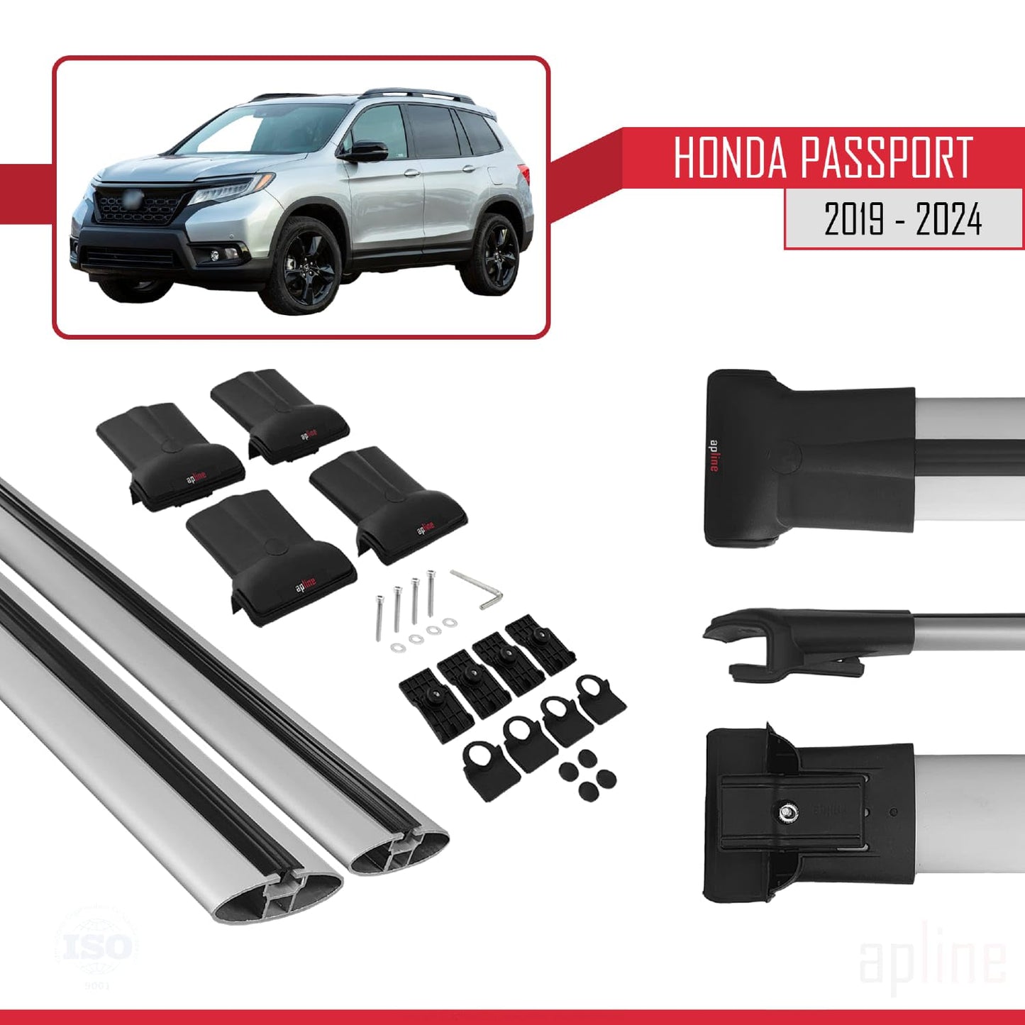 Compatible with Honda Passport 2019-2024 Fly Model Car Roof Rack Cross Bar Grey Aluminium 2 Bars