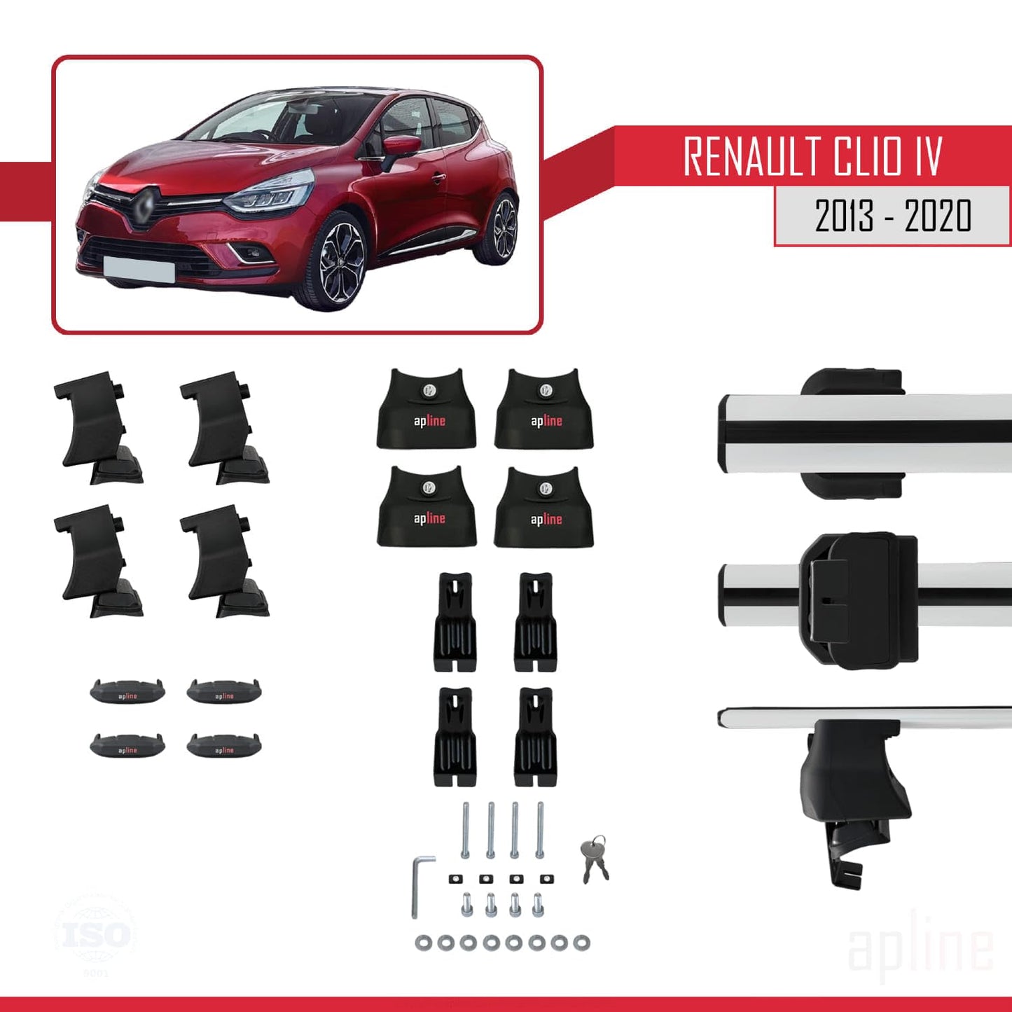 Compatible with Renault Clio 4 2013-2020 ACE-4 Car Roof Rack Cross Bar Grey Aluminium 2 Bars
