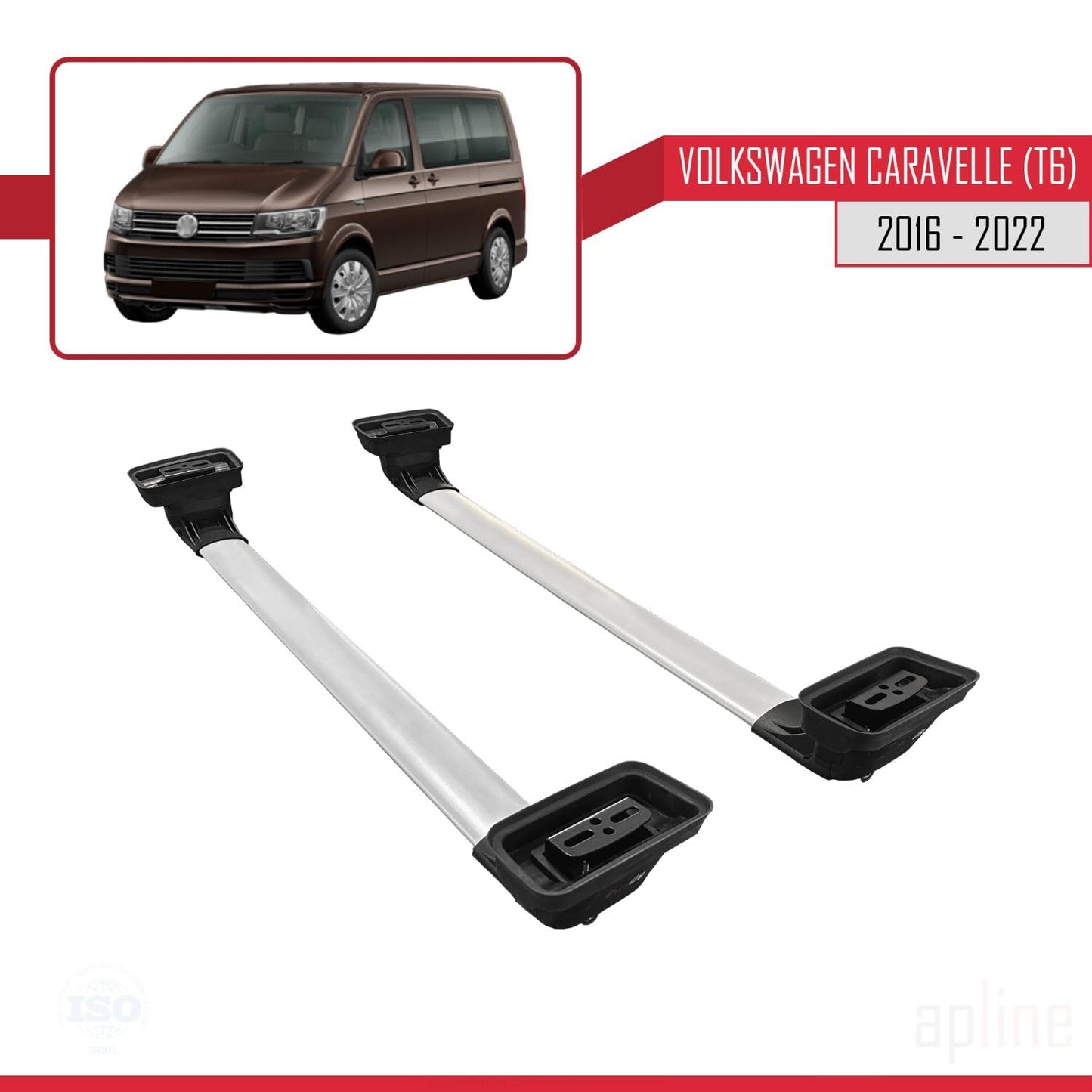 Compatible with Volkswagen Caravelle (T6) 2016-2022 ACE-3 Car Roof Rack Cross Bar Grey Aluminium 2 Bars