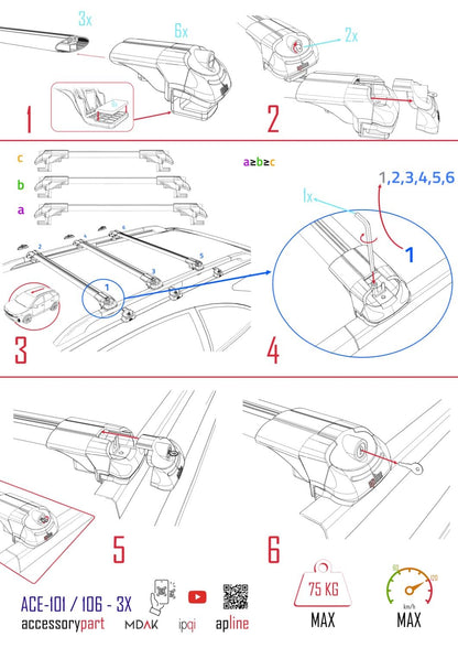 Compatible with VW Passat B5 Variant 1996-2005 ACE-1 Car Roof Rack Cross Bar Black Aluminium 3 Bars