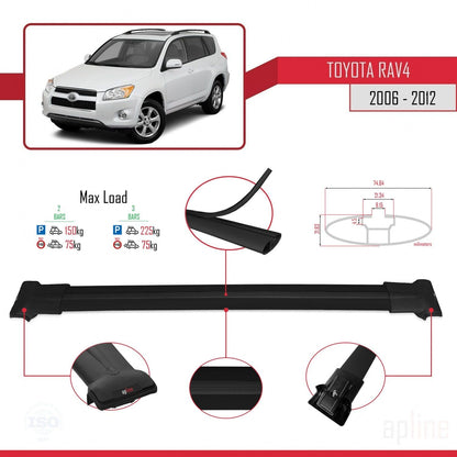 Compatible with Toyota RAV4 III (XA30) 2006-2012 Fly Model Car Roof Rack Cross Bar Black Aluminium 2 Bars