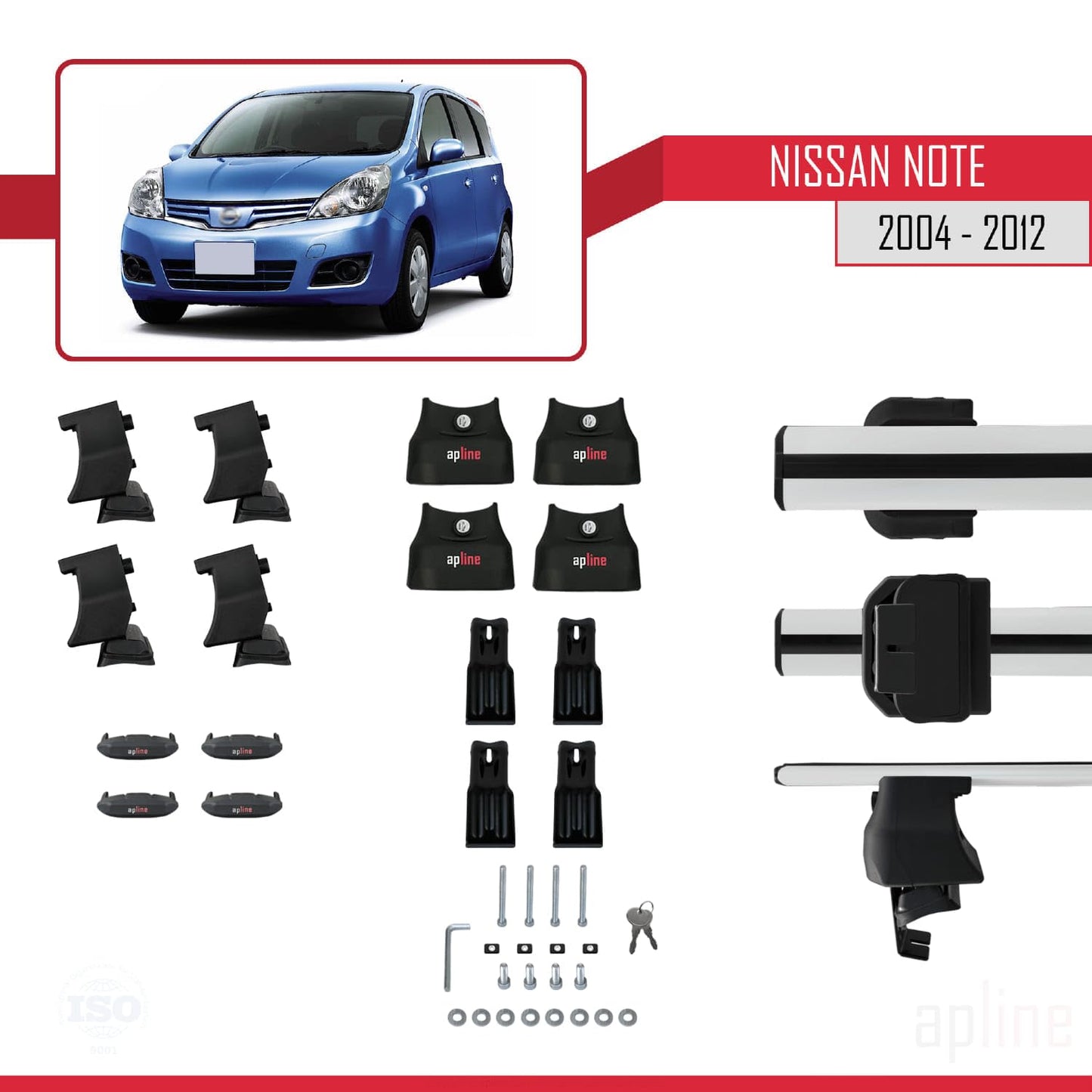 Compatible with Nissan Note (E11) 2004-2012 ACE-4 Car Roof Rack Cross Bar Grey Aluminium 2 Bars