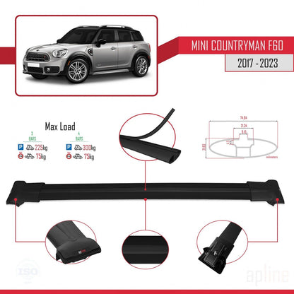 Compatible with Mini Countryman 2 (F60) 2017-2023 Fly Model Car Roof Rack Cross Bar Black Aluminium 3 Bars