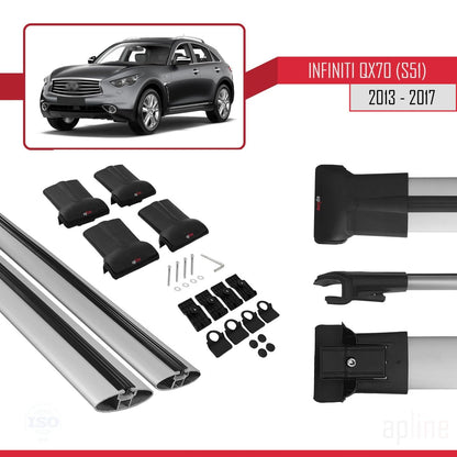 Compatible with Infiniti QX70 (S51) 2013-2017 Fly Model Car Roof Rack Cross Bar Grey Aluminium 2 Bars
