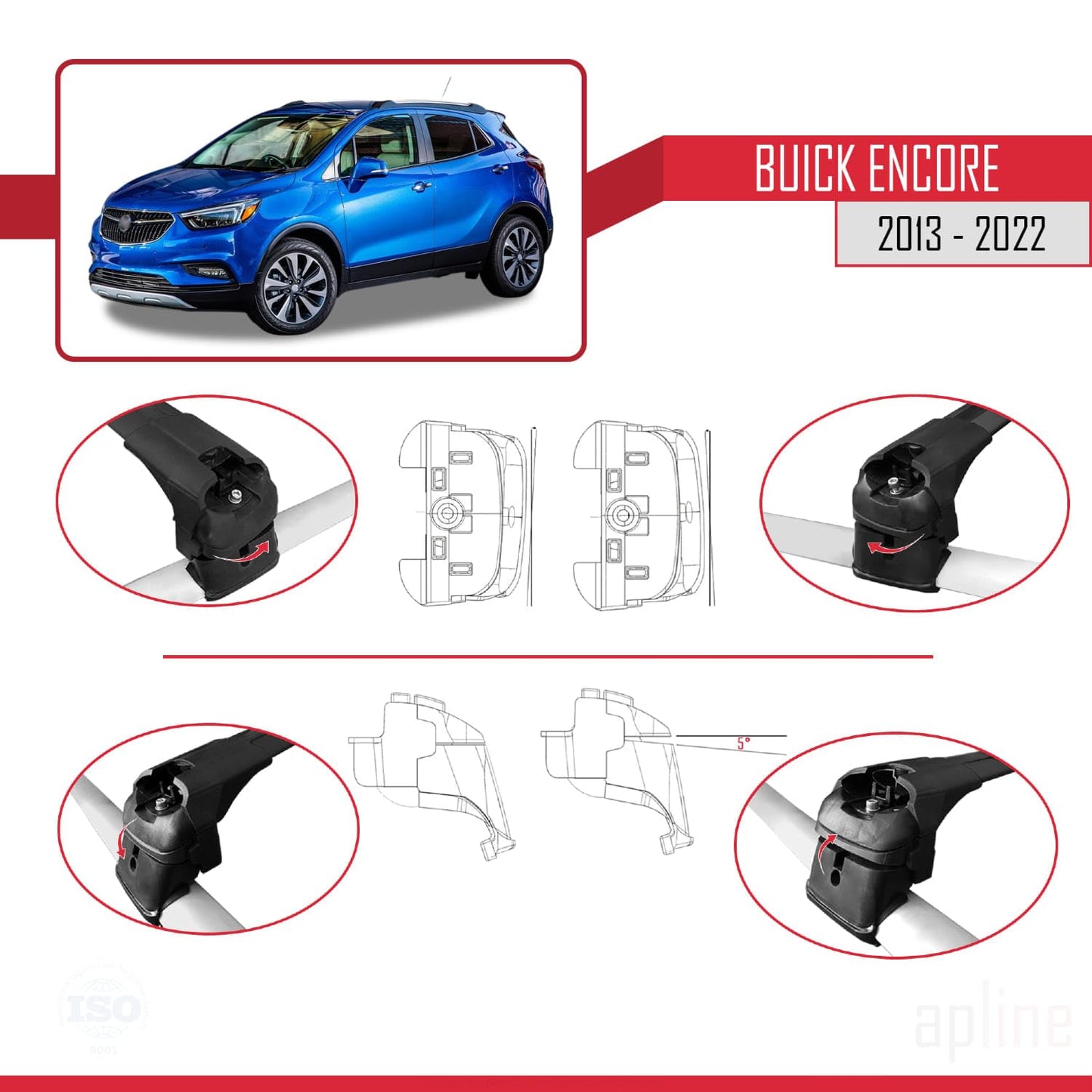 Compatible with Buick Encore 2013-2022 ACE-2 Car Roof Rack Cross Bar Black Aluminium 2 Bars