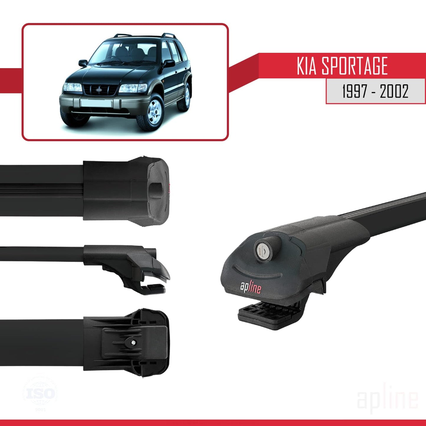 Compatible with Kia Sportage 1997-2002 ACE-1 Car Roof Rack Cross Bar Black Aluminium 2 Bars