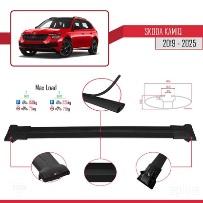 Compatible with Skoda Kamiq 2019-2025 Fly Model Car Roof Rack Cross Bar Black Aluminium 2 Bars