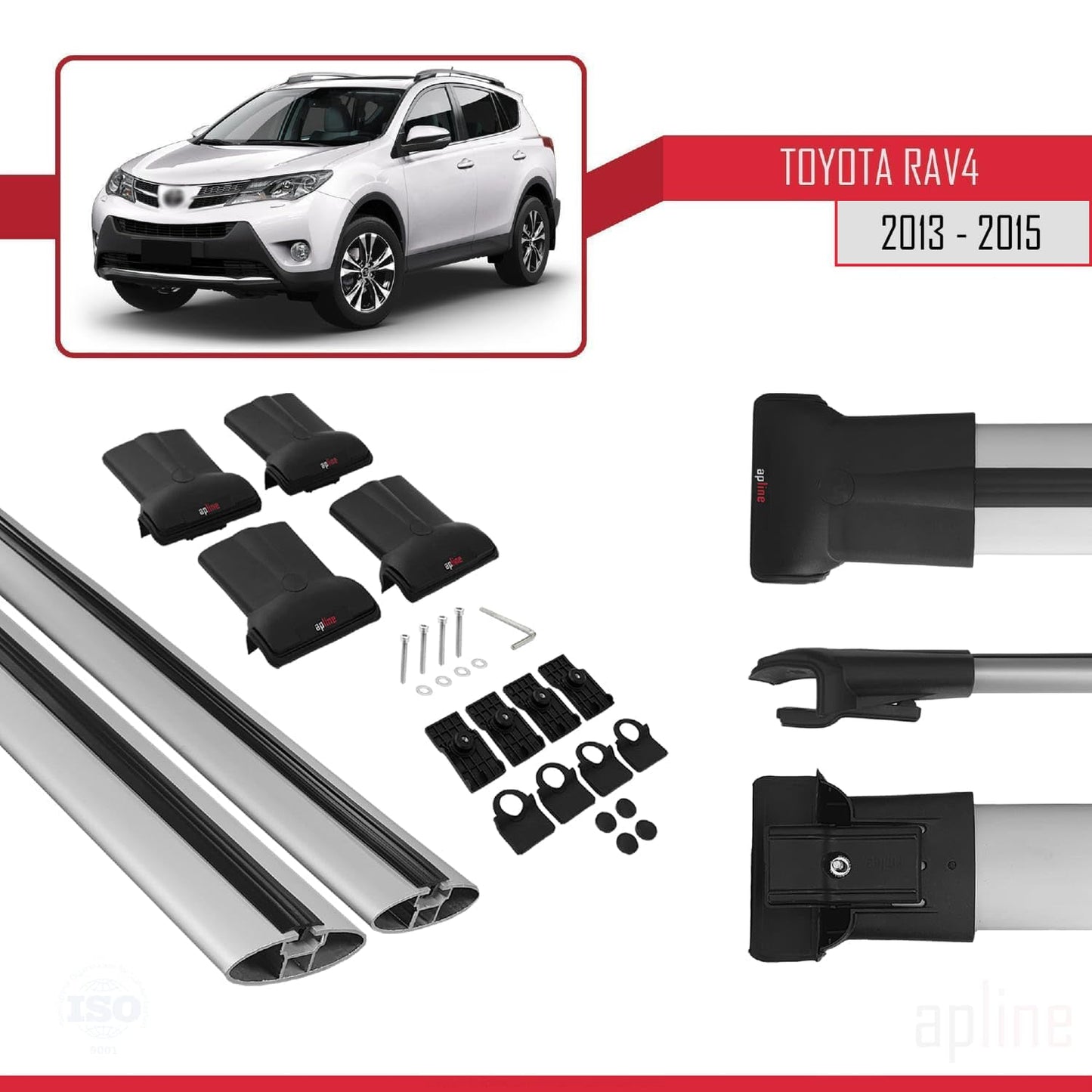 Compatible with Toyota RAV4 IV (XA40) Pre-Facelift 2013-2015 Fly Model Car Roof Rack Cross Bar Grey Aluminium 2 Bars