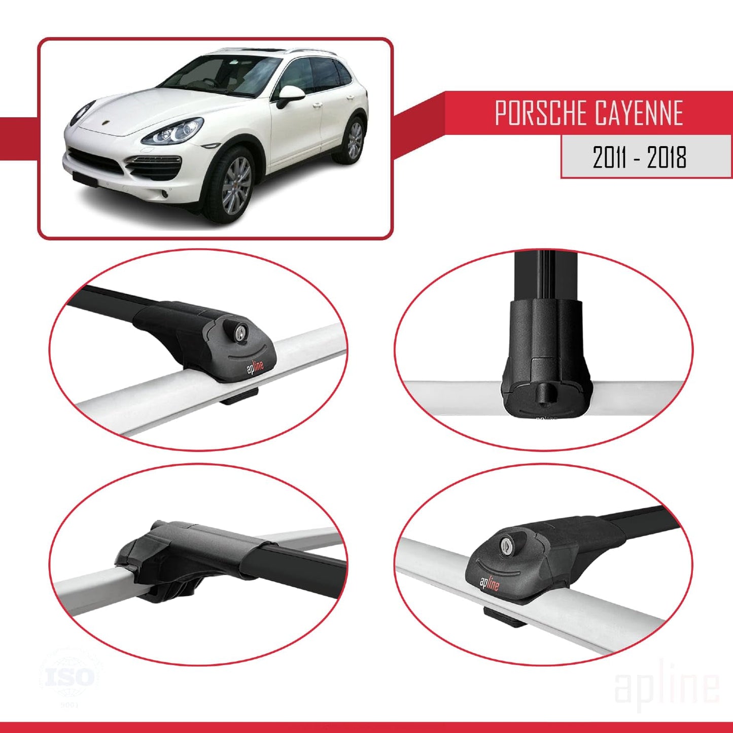 Compatible with Porsche Cayenne 2 (92A) 2011-2018 ACE-1 Car Roof Rack Cross Bar Black Aluminium 3 Bars