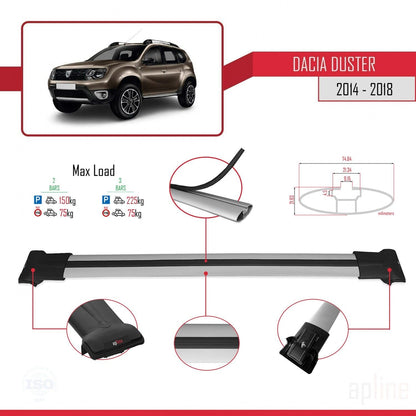 Compatible with Dacia Duster (HS) Post-Facelift 2014-2017 Fly Model Car Roof Rack Cross Bar Grey Aluminium 2 Bars