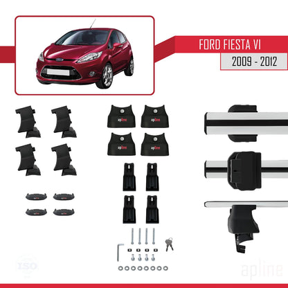Compatible with Ford Fiesta 6 Pre-Facelift 2009-2012 ACE-4 Car Roof Rack Cross Bar Grey Aluminium 2 Bars