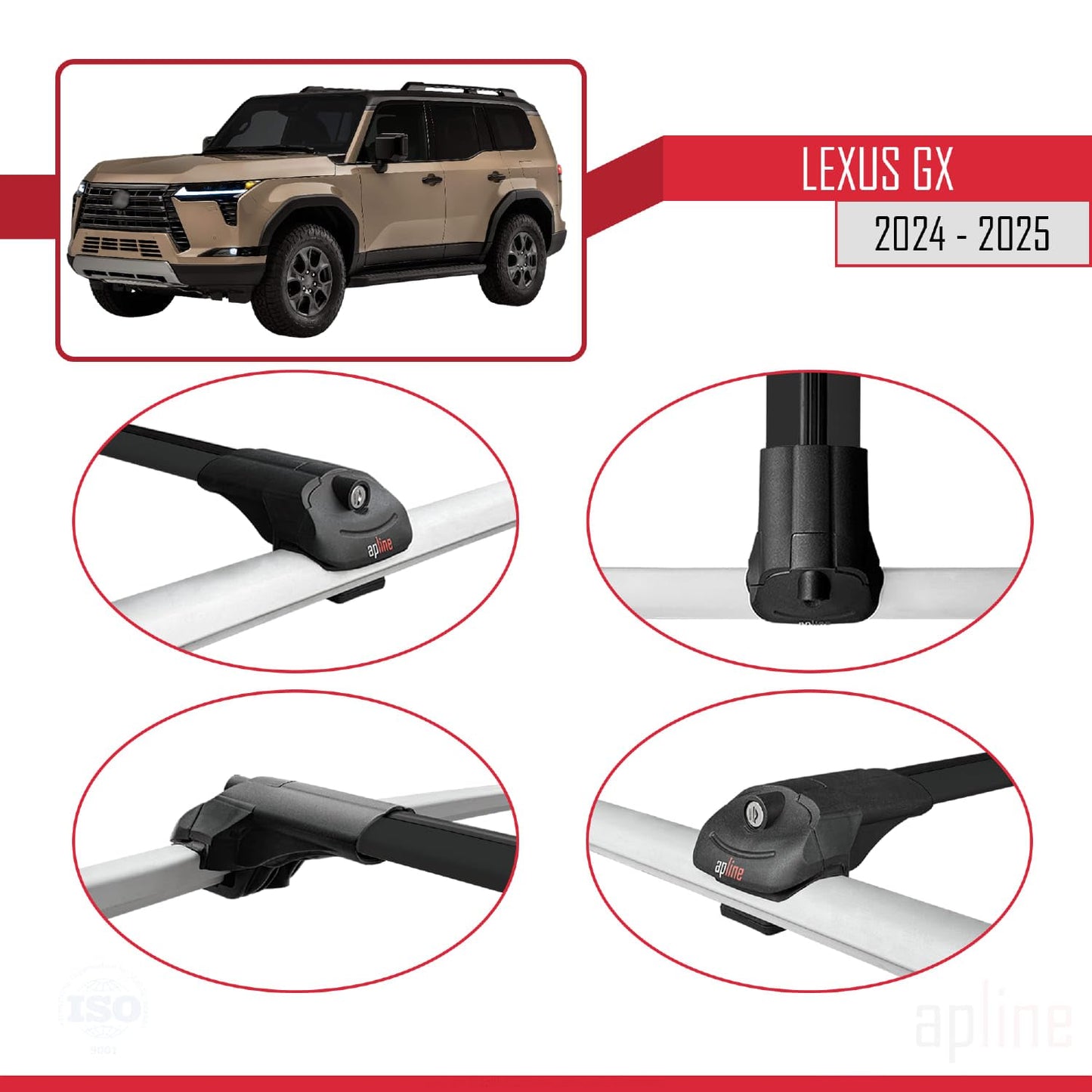 Compatible with Lexus GX 2024-2025 ACE-1 Car Roof Rack Cross Bar Black Aluminium 2 Bars