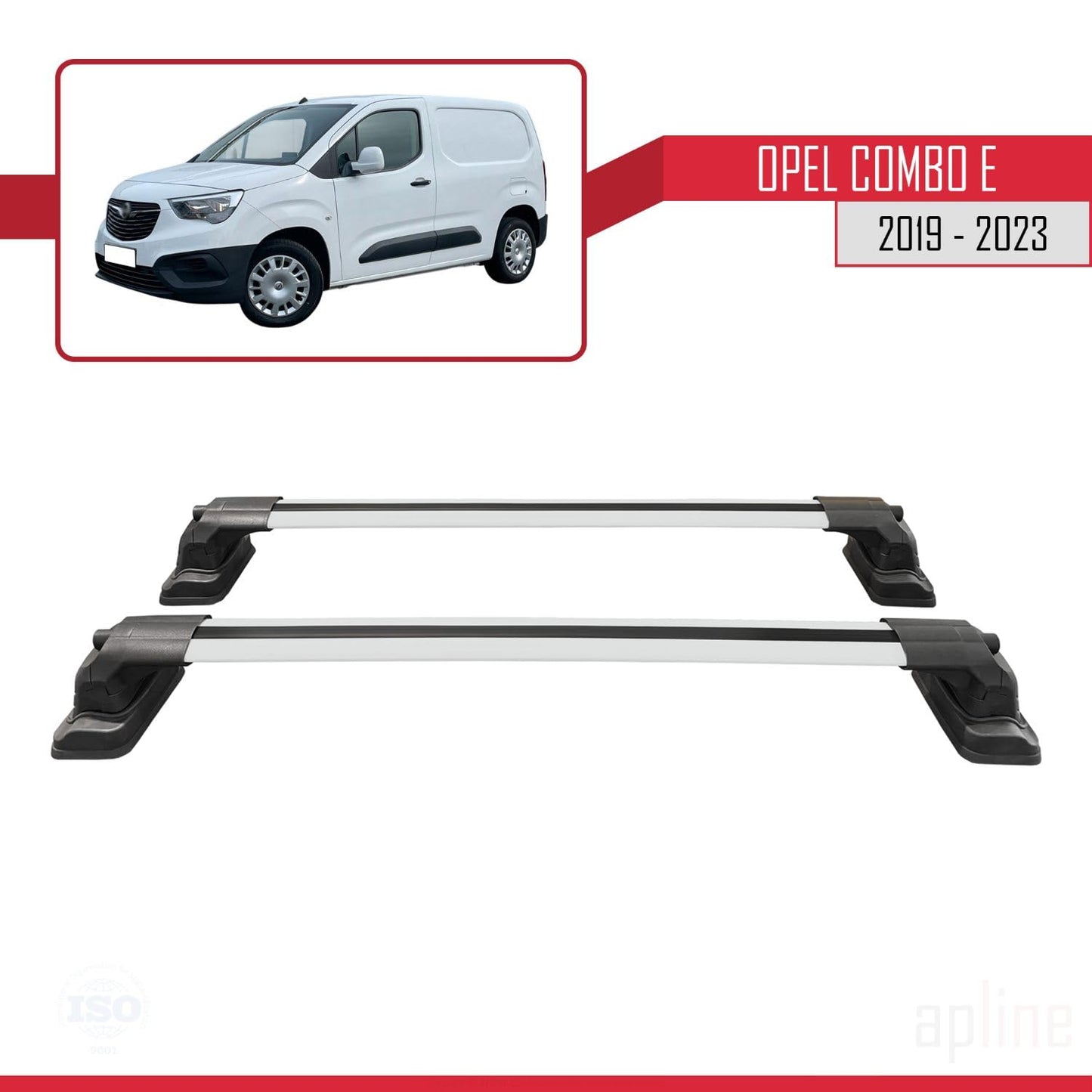 Compatible with Opel Combo E 2019-2023 ACE-3 Car Roof Rack Cross Bar Grey Aluminium 2 Bars