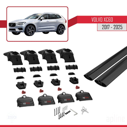 Compatible with Volvo XC60 II 2017-2025 ACE-2 Car Roof Rack Cross Bar Black Aluminium 2 Bars