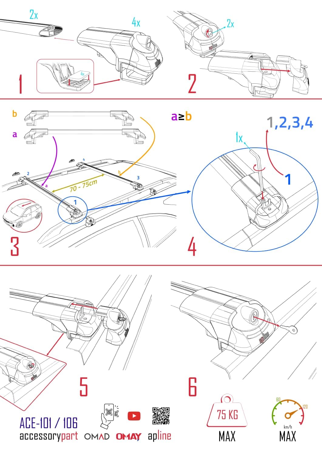 Compatible with Volkswagen Tiguan 2 (AX1) Post-Facelift 2020-2023 ACE-1 Car Roof Rack Cross Bar Grey Aluminium 2 Bars