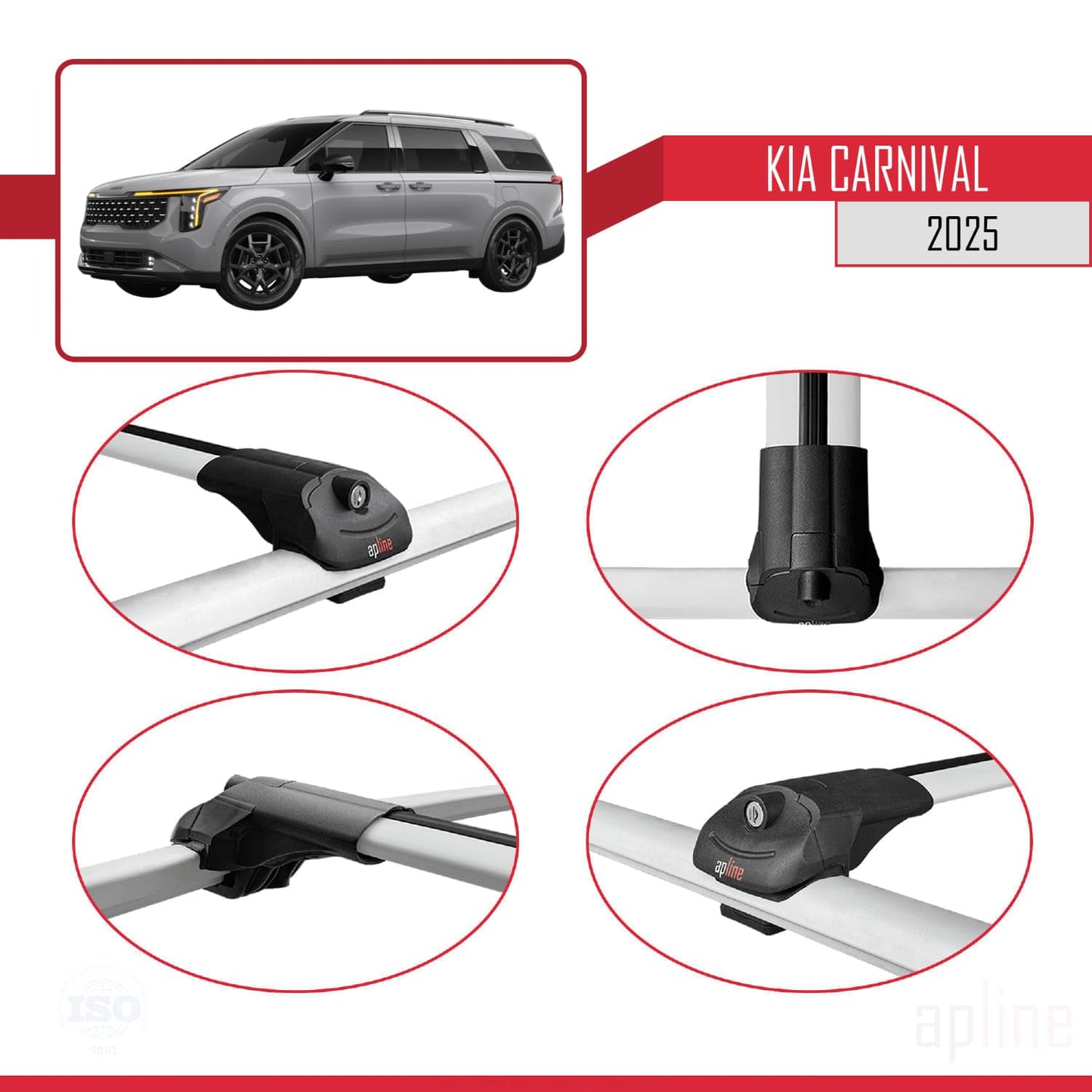 Compatible with Kia Carnival 2025 ACE-1 Car Roof Rack Cross Bar Grey Aluminium 2 Bars