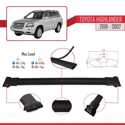 Compatible with Toyota Highlander 2001-2007 Fly Model Car Roof Rack Cross Bar Black Aluminium 4 Bars
