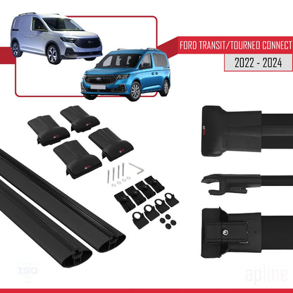 Compatible with Ford Transit/Tourneo Connect 3 2022-2025 Fly Model Car Roof Rack Cross Bar Black Aluminium 2 Bars