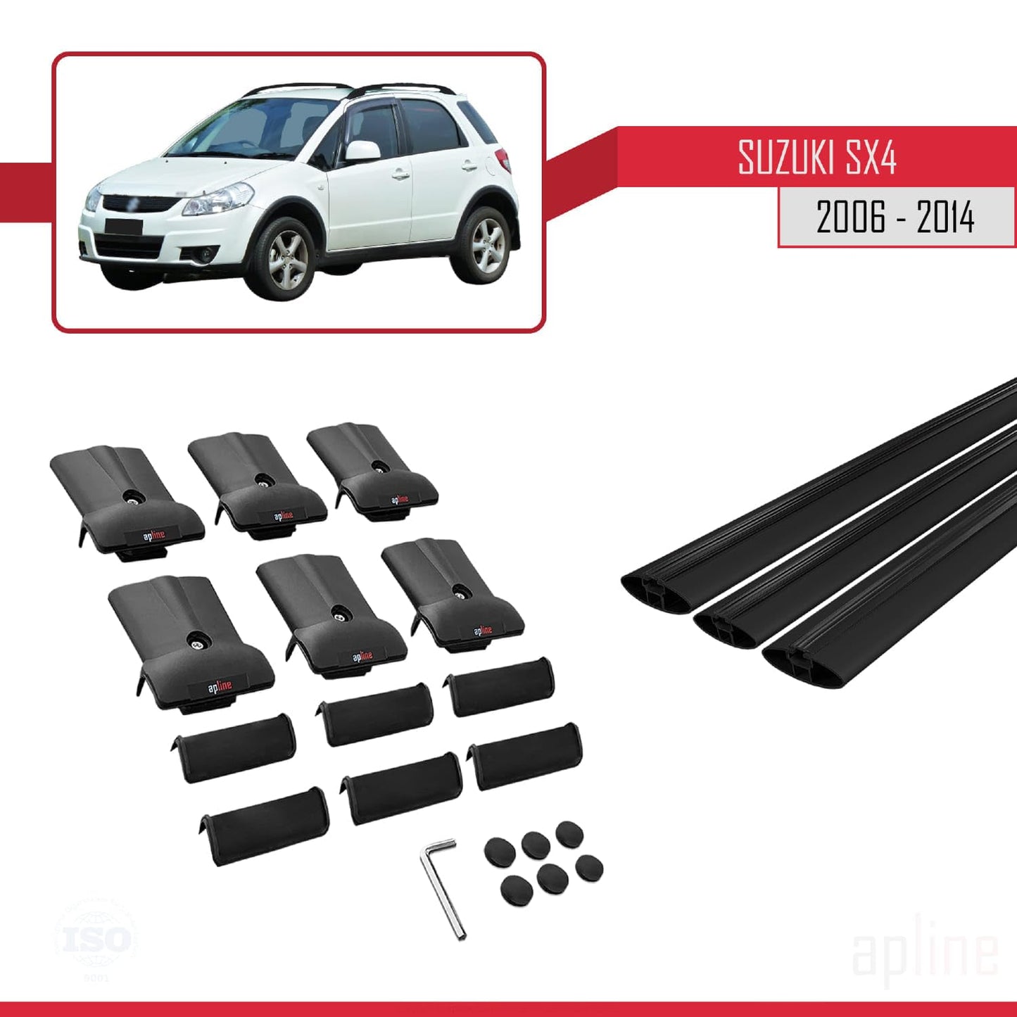 Compatible with Suzuki SX4 II (JY) 2006-2014 Fly Model Car Roof Rack Cross Bar Black Aluminium 3 Bars