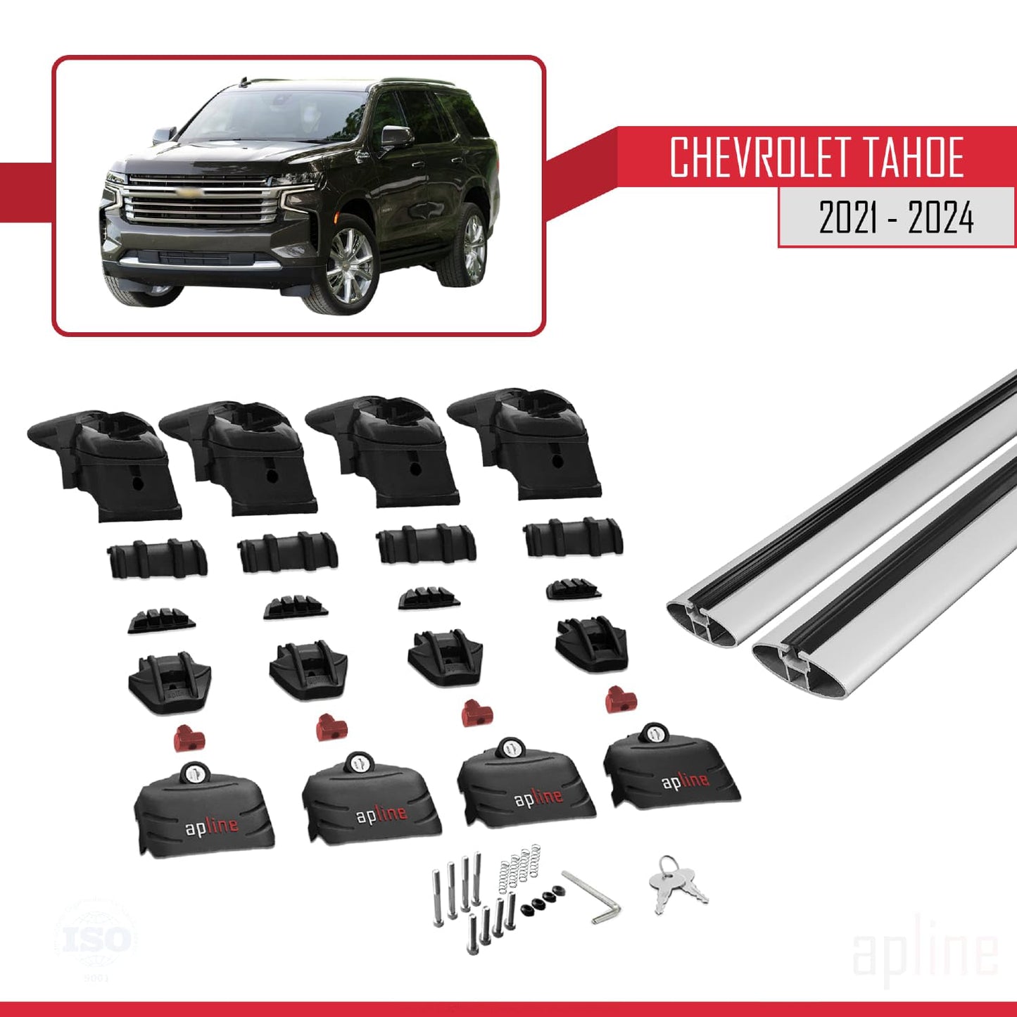 Compatible with Chevrolet Tahoe 2021-2024 ACE-2 Car Roof Rack Cross Bar Grey Aluminium 2 Bars