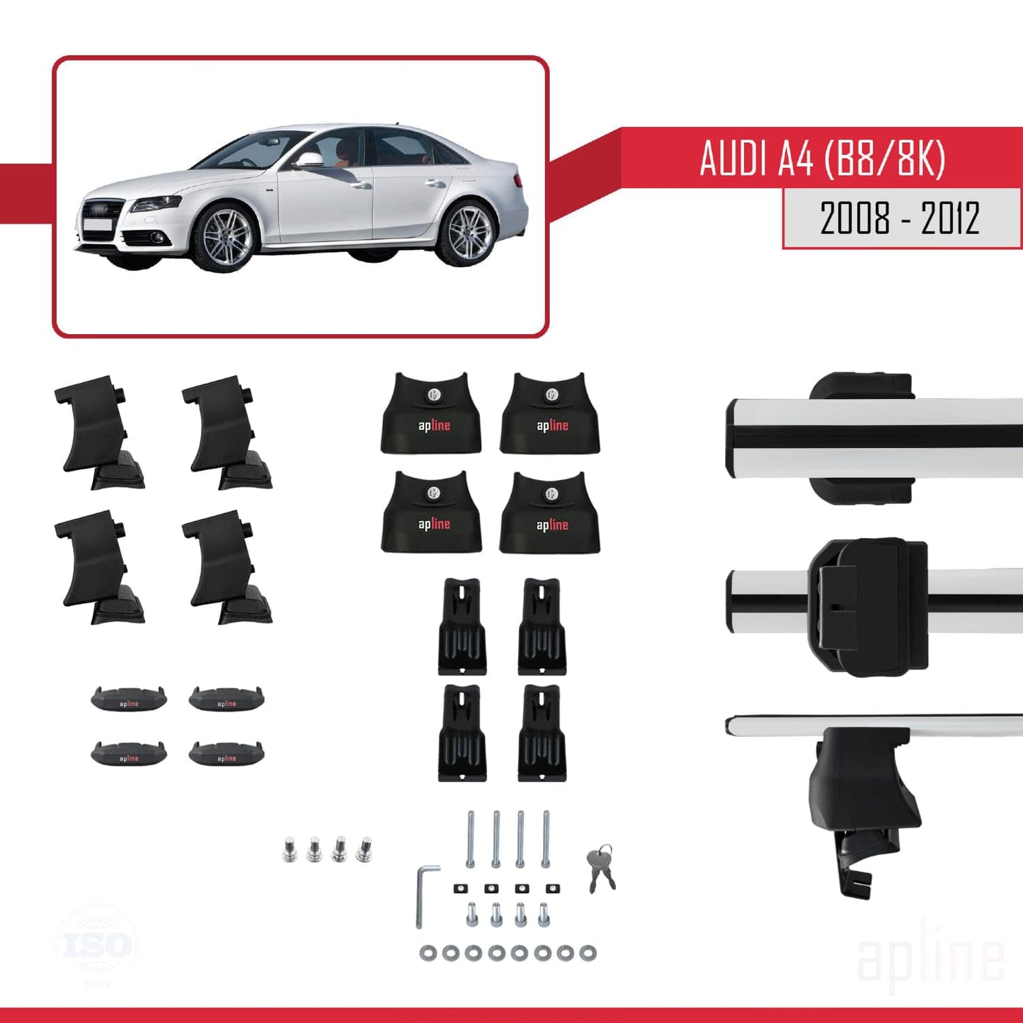 Compatible with Audi A4 (B8) Pre-Facelift 2008-2012 ACE-4 Car Roof Rack Cross Bar Grey Aluminium 2 Bars