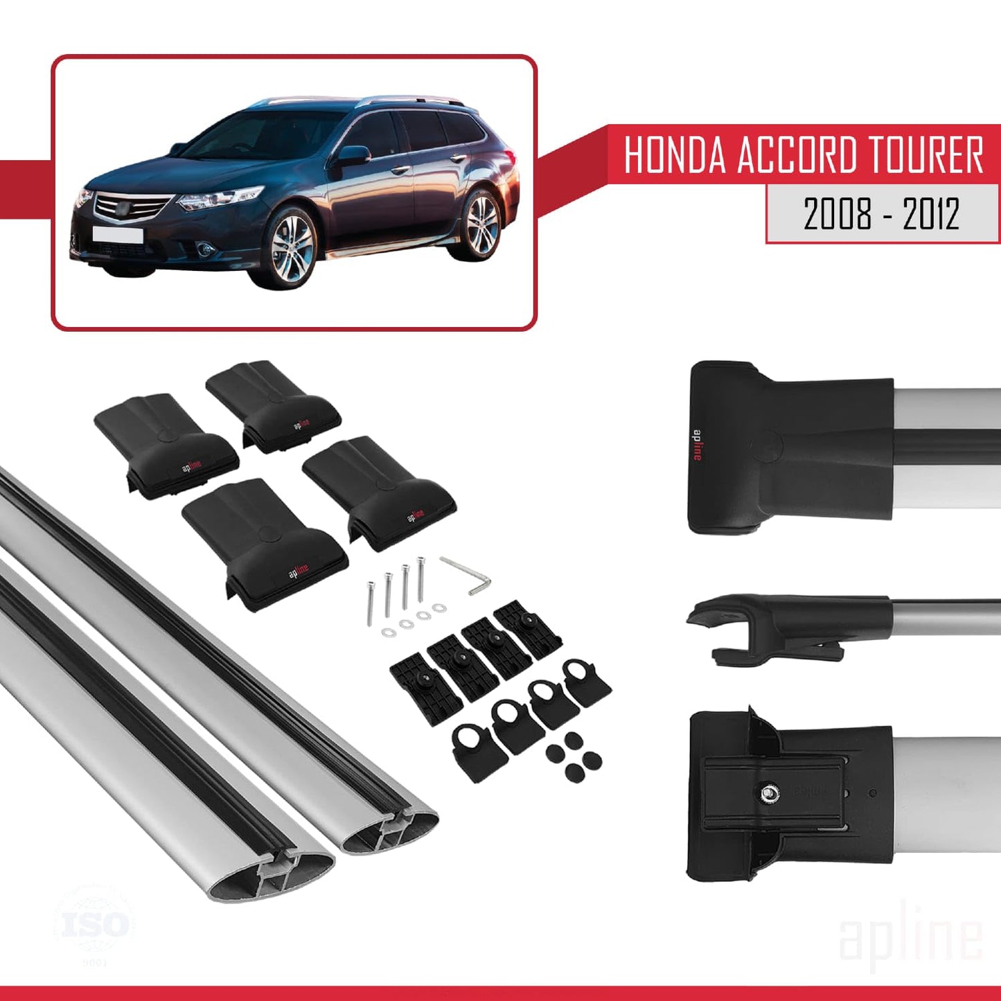 Compatible with Honda Accord Tourer 2008-2012 Fly Model Car Roof Rack Cross Bar Grey Aluminium 2 Bars