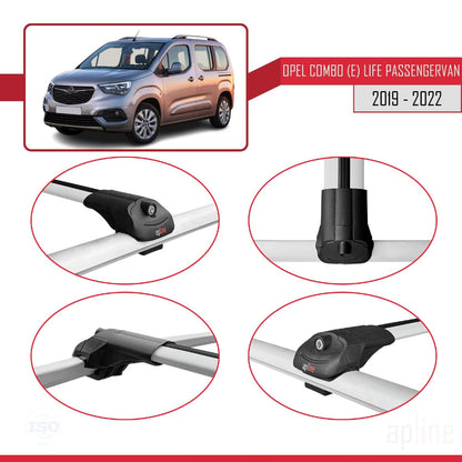 Compatible with Opel Combo E Life 2019-2022 ACE-1 Car Roof Rack Cross Bar Grey Aluminium 4 Bars