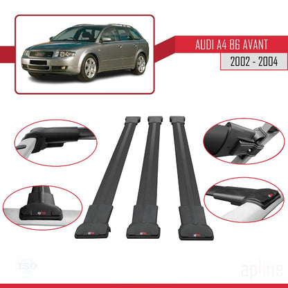 Compatible with Audi A4 (B6) Avant 2002-2004 Fly Model Car Roof Rack Cross Bar Black Aluminium 3 Bars