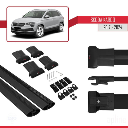 Compatible with Skoda Karoq 2017-2025 Fly Model Car Roof Rack Cross Bar Black Aluminium 2 Bars