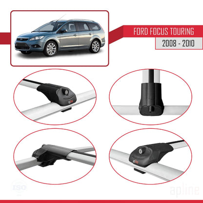 Compatible with Ford Focus 2 (C307) Turnier Post-Facelift 2008-2010 ACE-1 Car Roof Rack Cross Bar Grey Aluminium 2 Bars